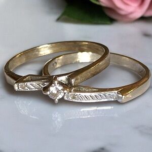 ***SOLD*** 14k White Gold Art Deco Diamond Engagement Ring Wedding Set Size 7.5